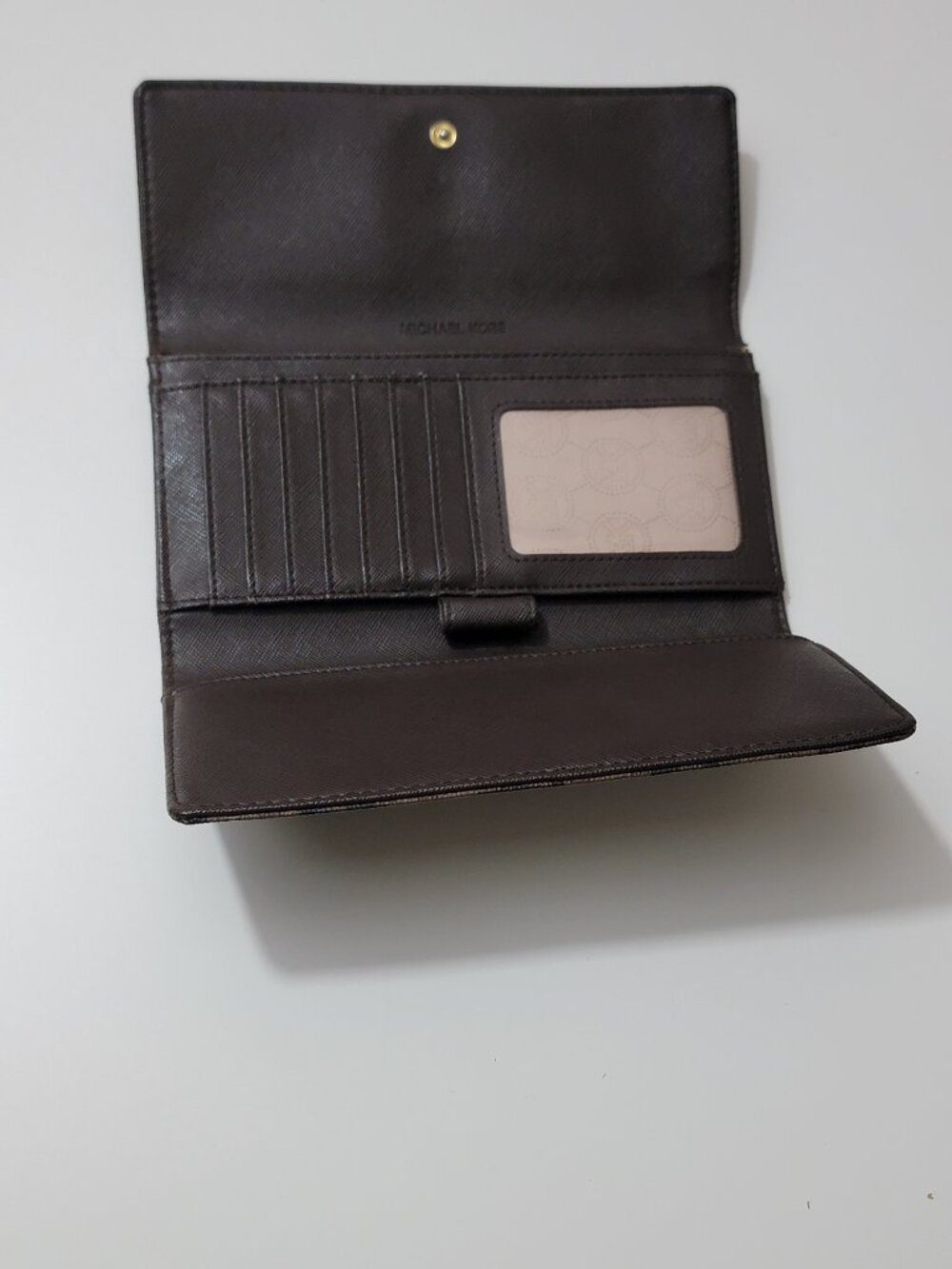 Michael Kors Jet Set Checkbook Wallet Brown Checkerboard Logo Print Gold Plate - Picture 5 of 10